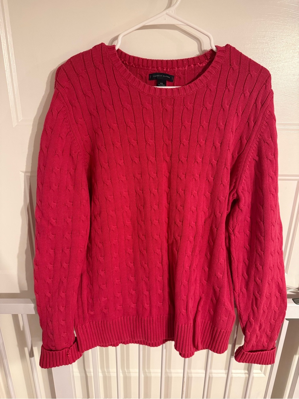 Tommy Hilfiger Women's Cable Knit Crewneck Sweater - Bright Pink